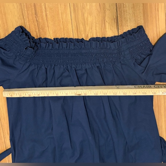 Banana Republic, Off-Shoulder Navy Cotton Midi Dress with Tie Belt, Size S - Picture 8 of 13